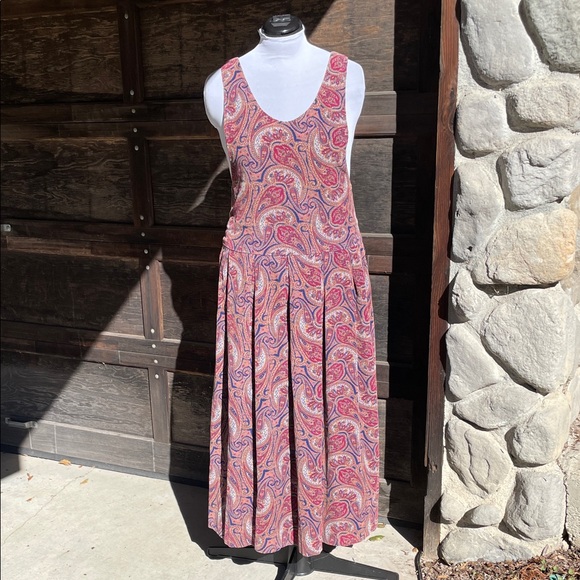 Vintage Dresses & Skirts - Vintage Paisley Corduroy Jumper Handmade in Burgundy and Blue-Violet Print